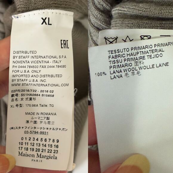 MASION MARGIELA 100% Wool Ribbed Knit Sweater in Khaki Gray Size XL - Picture 13 of 14